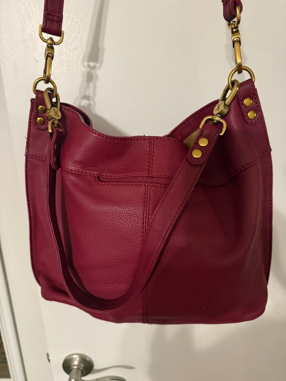 HOBO Pier Red Pebble Leather Shoulder Bag with Gold Hardware